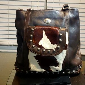 Leather and Cow Hide Shoulder Tote